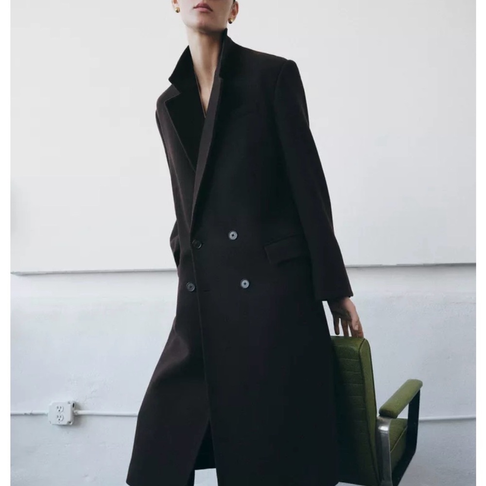 Long Double-Breasted Women's Overcoat in Dark Brown